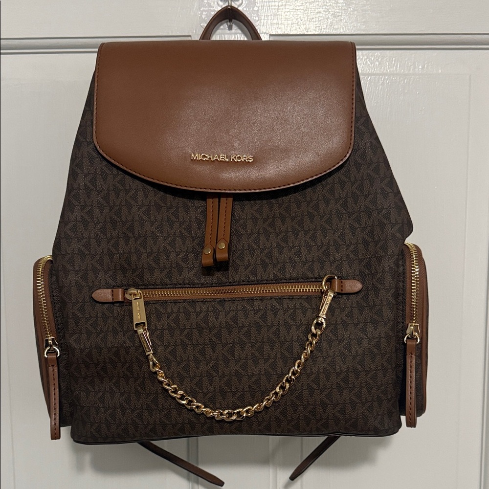 Michael Kors Dark Brown and Gold Chain Backpack